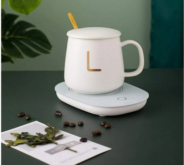 Electric Coffee Warmer Coaster and Mug Set - White