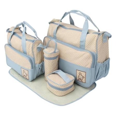 Light blue Dots 5 in 1 Multifunctional Baby Bag_0