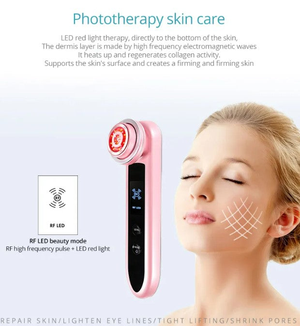 EMS RF Skin Care Clean Tighten Lifting Facial LED Photon Radio Frequency Beauty Massager - Pink_0