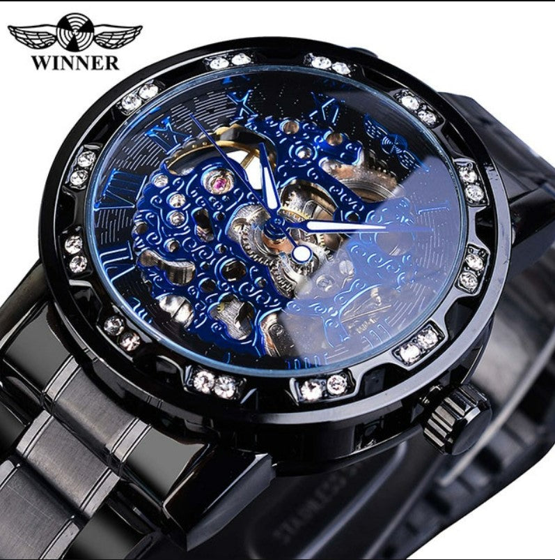 Winner Golden Watches Classic Rhinestone Clock - Black_0