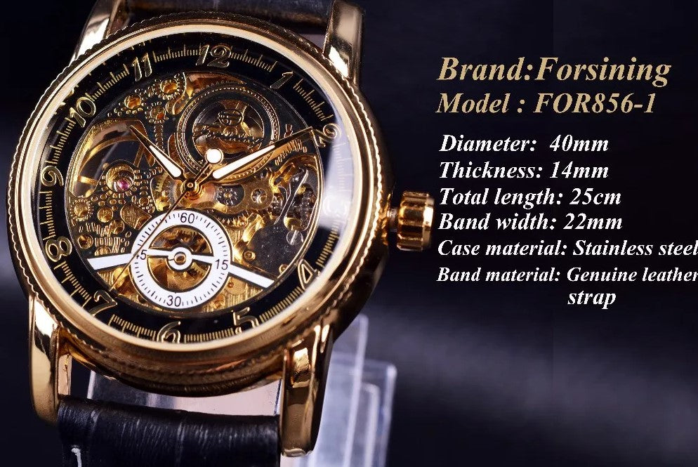 Forsining Hollow Engraving Skeleton Casual Designer Brand Automatic Watches - Golden_2