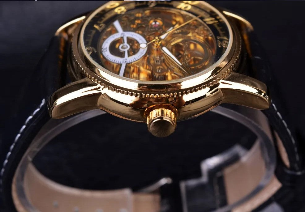 Forsining Hollow Engraving Skeleton Casual Designer Brand Automatic Watches - Golden_3