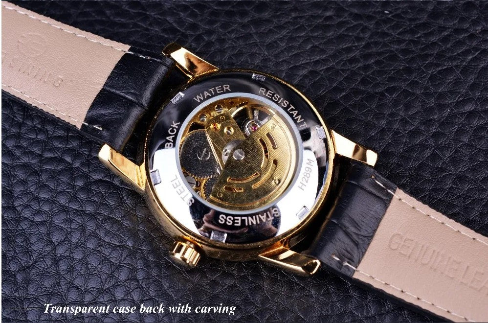 Forsining Hollow Engraving Skeleton Casual Designer Brand Automatic Watches - Golden_4